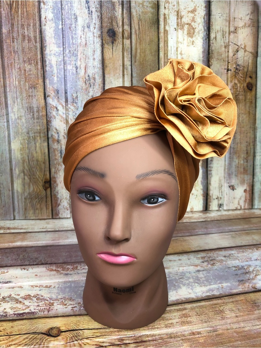 Gold Floral Satin Turban Headwrap for Women